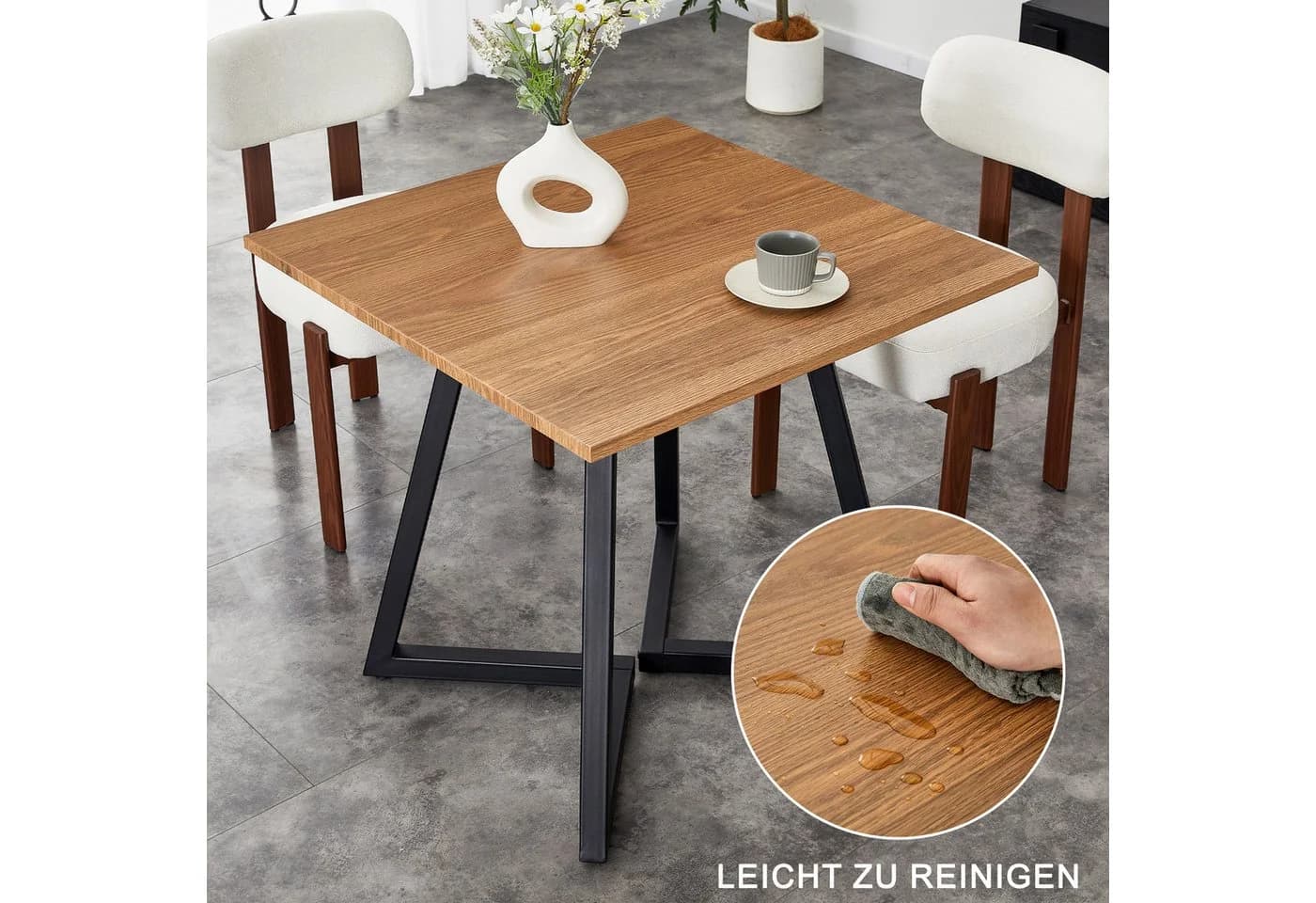 STILVORA Esstisch 80x80 cm Quadratisch Holz Metall Schwarz Braun