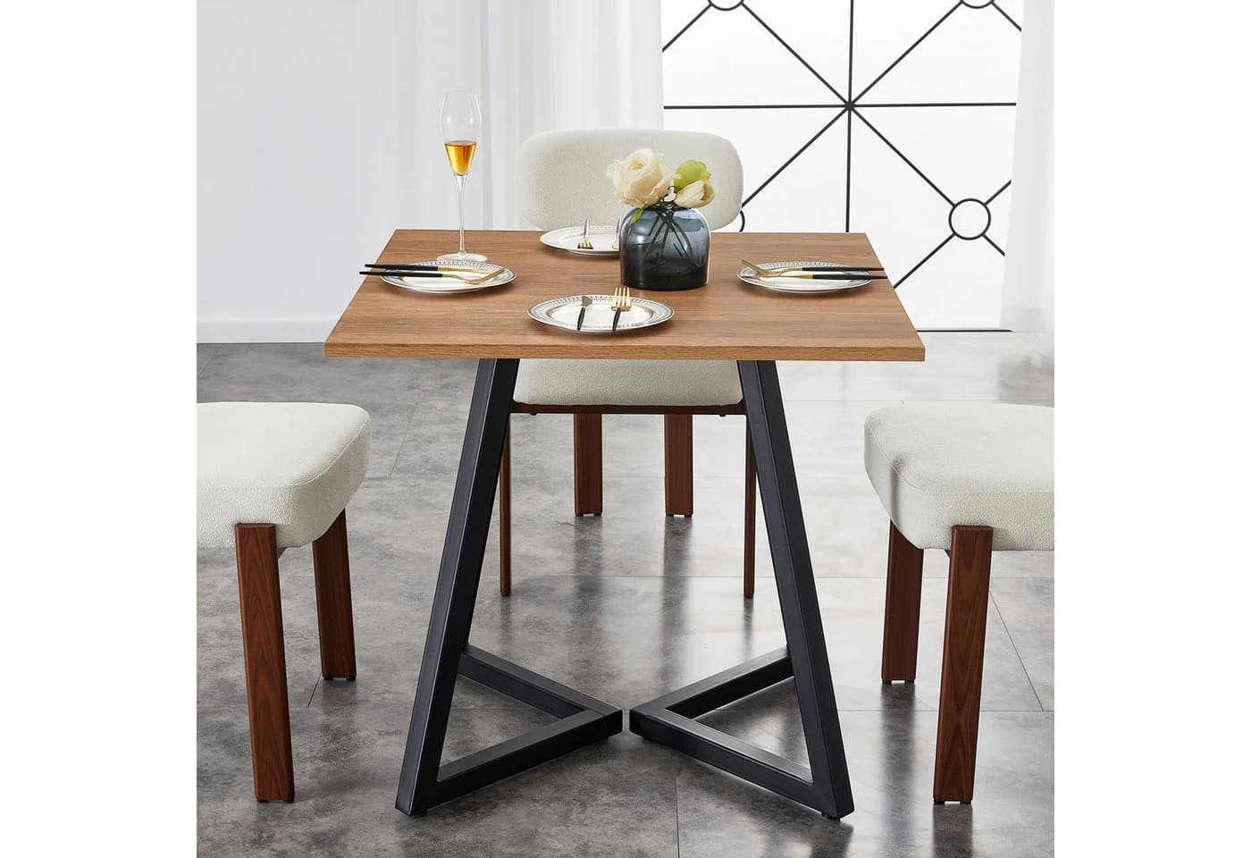 STILVORA Esstisch 80x80 cm Quadratisch Holz Metall Schwarz Braun - Bild 3