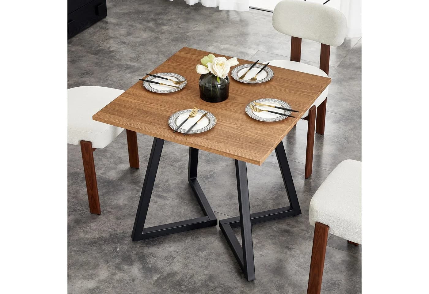 STILVORA Esstisch 80x80 cm Quadratisch Holz Metall Schwarz Braun - Bild 5