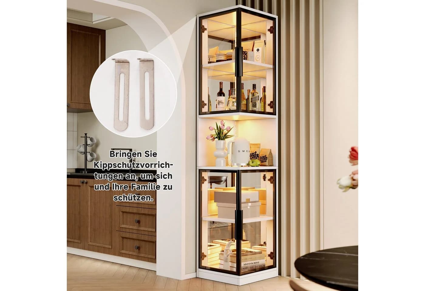 STILVORA Vitrinenschrank LED Weiß mit Glastüren - Bild 5