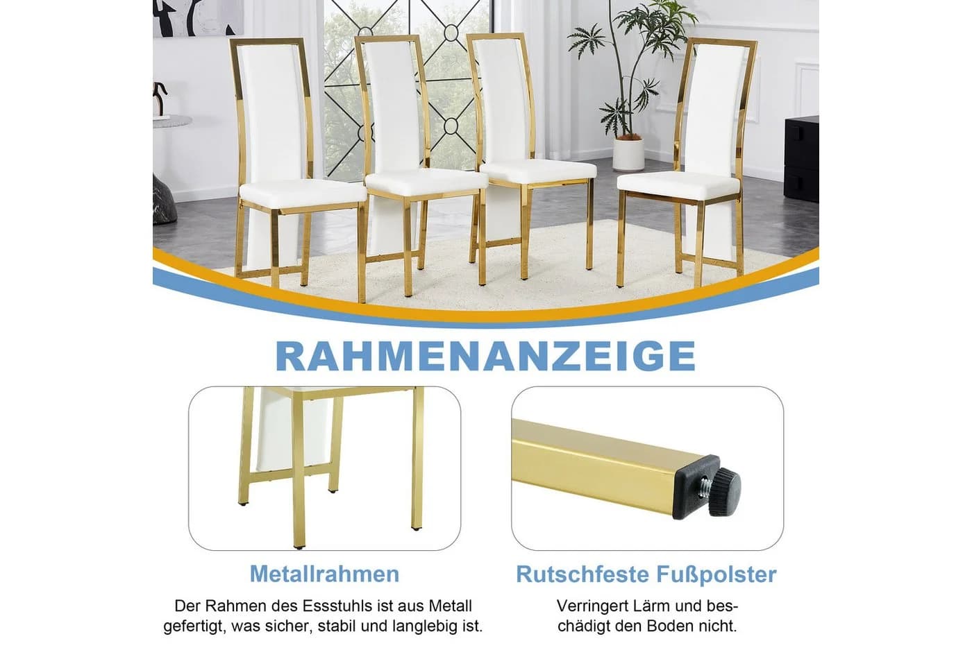 STILVORA Esszimmerstuhl 2er-Set Weiß Gold PU-Leder Metallrahmen - Bild 4