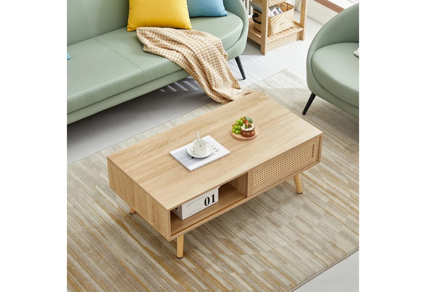 STILVORA Couchtisch mit Schiebetüren und Massivholzbeinen Natur - Bild 4