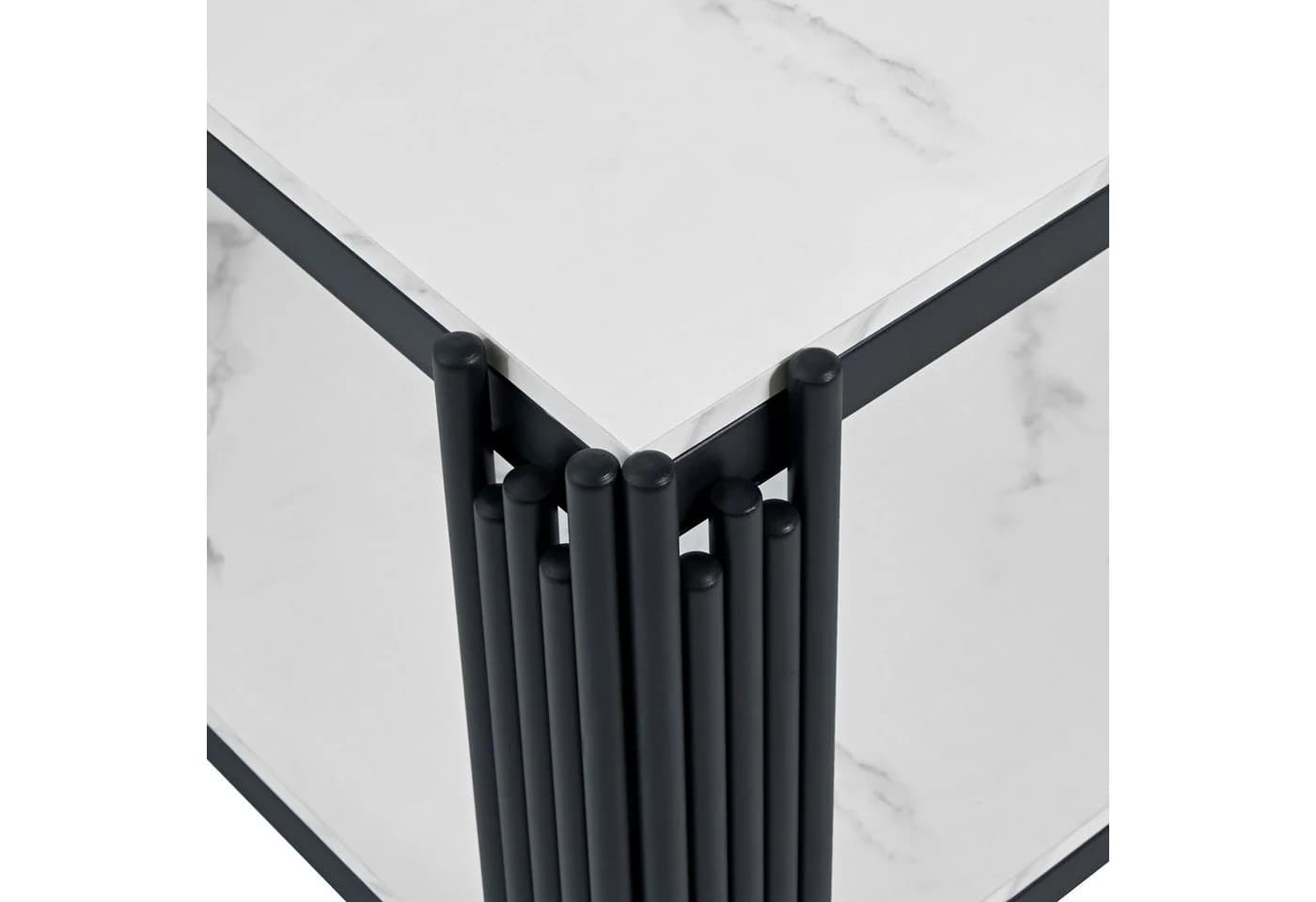 STILVORA Couchtisch Rechteckig Marmor Weiß-Schwarz Metallbeine - Bild 4