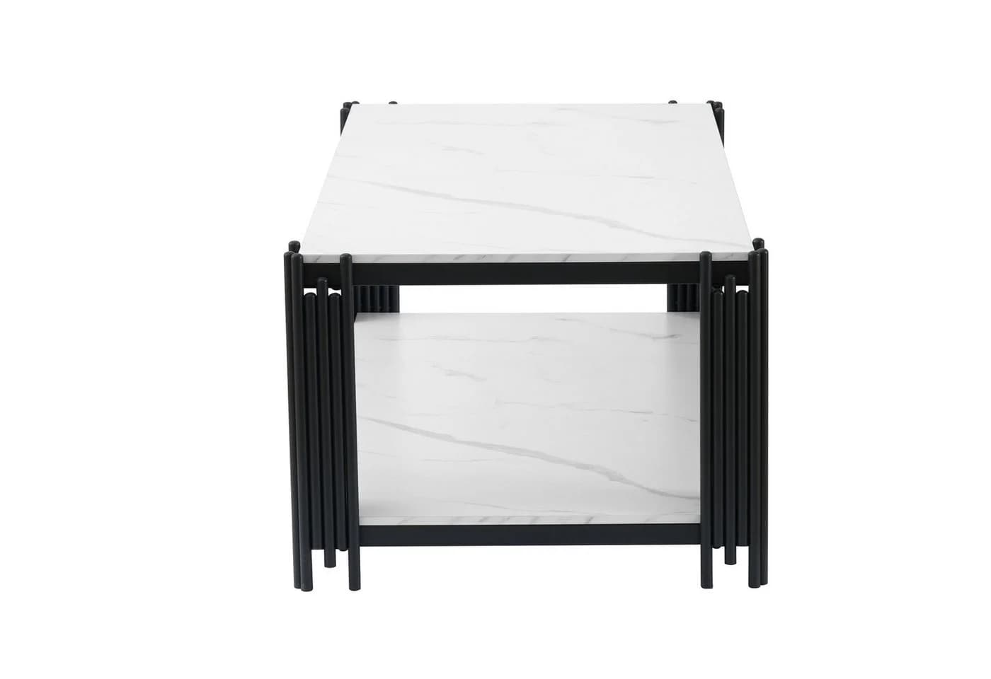 STILVORA Couchtisch Rechteckig Marmor Weiß-Schwarz Metallbeine - Bild 5