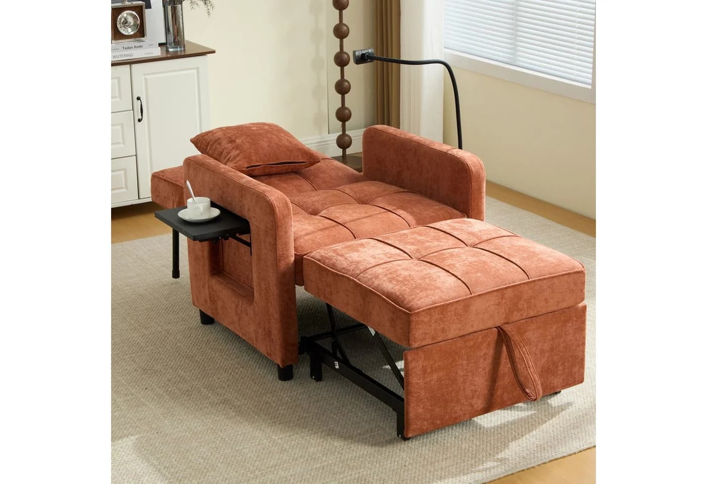 STILVORA Schlafsofa Chenille Orange 2-in-1 mit verstellbarer Rückenlehne - Bild 3
