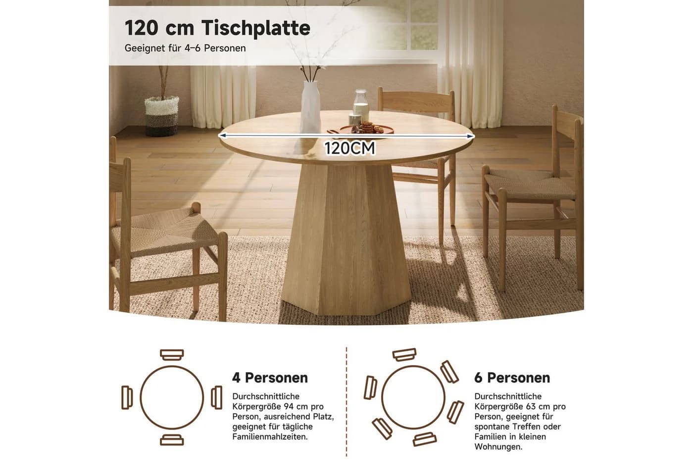 STILVORA Runder Esstisch 120 cm Eichenoptik Skandinavisch - Bild 4