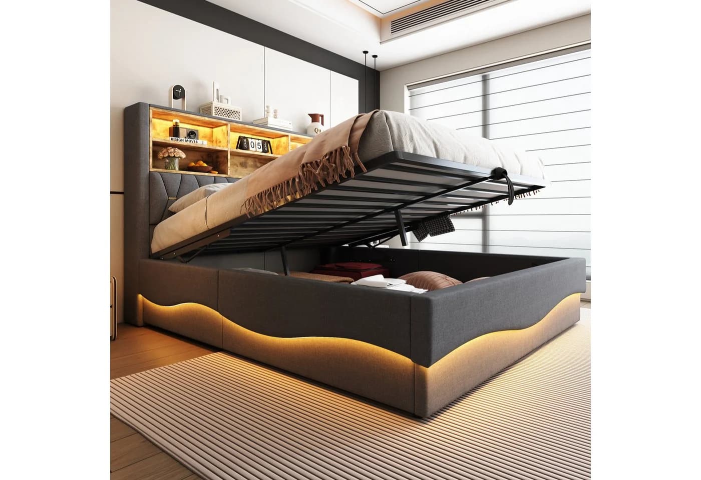 STILVORA Polsterbett 180x200 mit LED, USB & Stauraum Grau - Bild 2