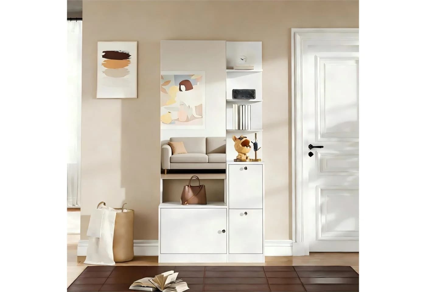 STILVORA Hochschrank mit Spiegel und Schuhschrank Weiß