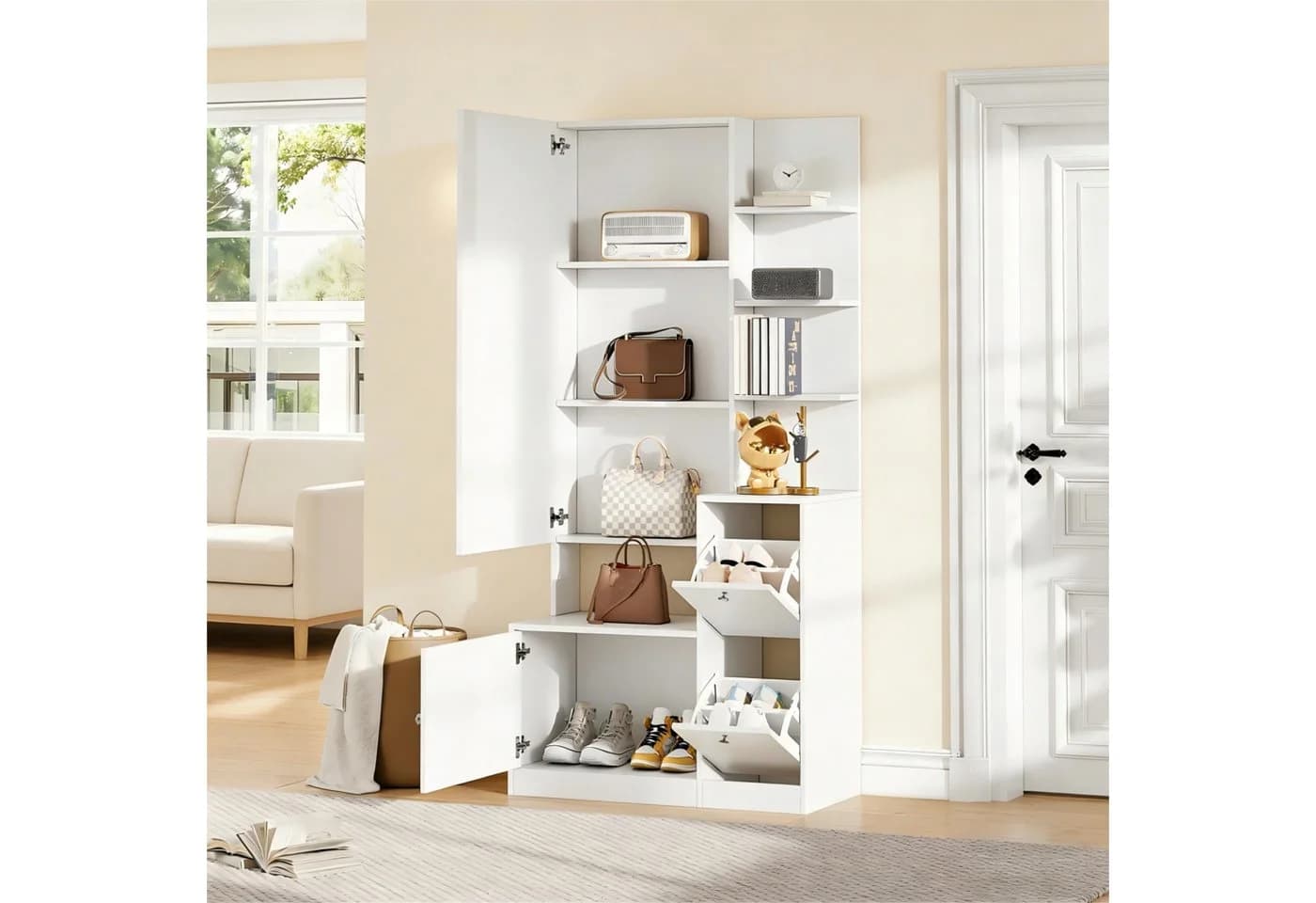 STILVORA Hochschrank mit Spiegel und Schuhschrank Weiß - Bild 2