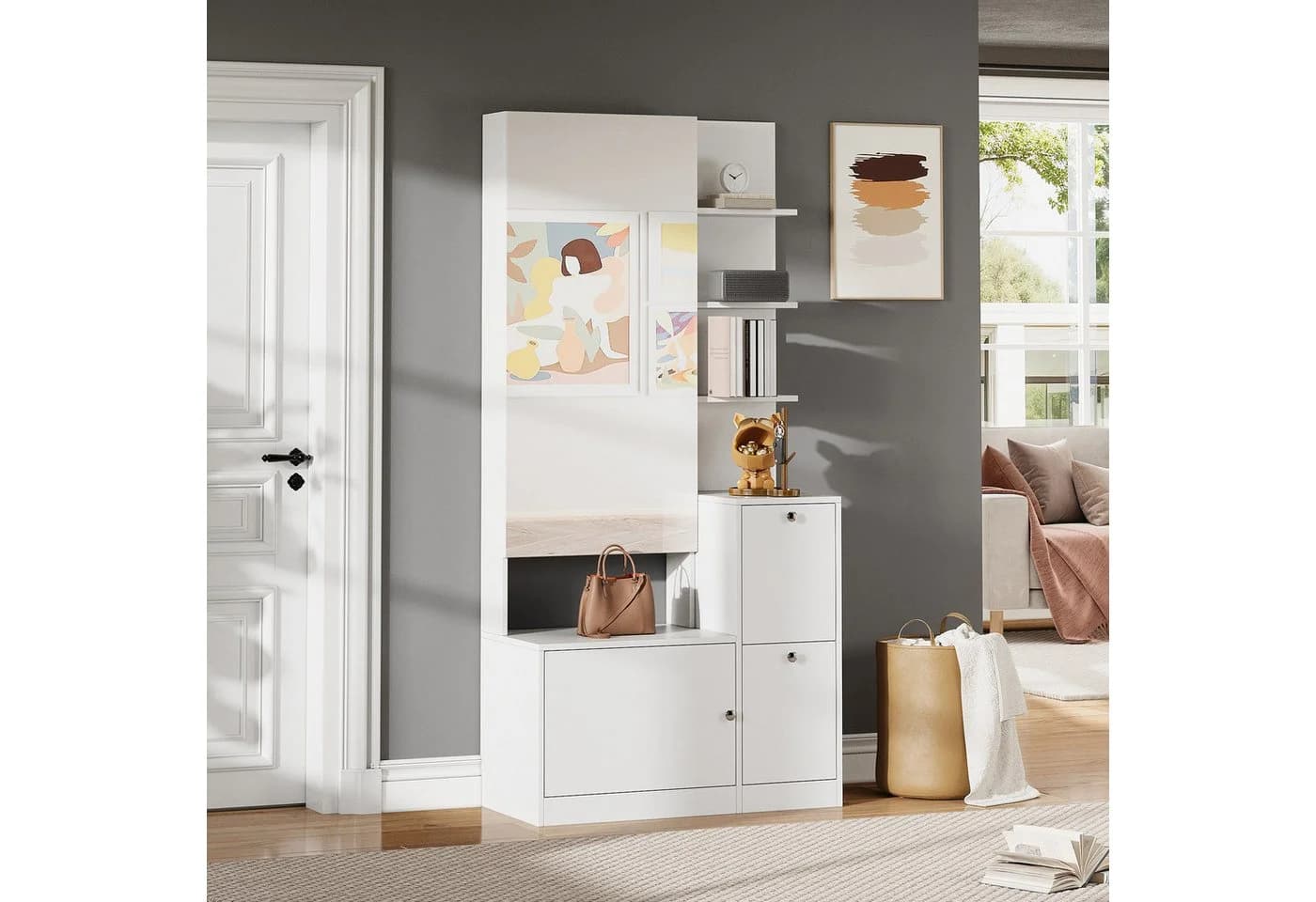 STILVORA Hochschrank mit Spiegel und Schuhschrank Weiß - Bild 3
