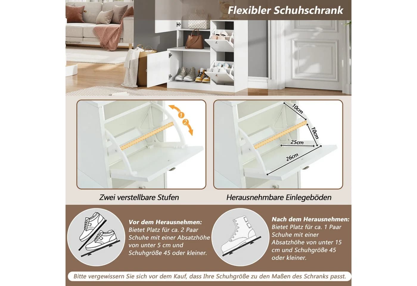 STILVORA Hochschrank mit Spiegel und Schuhschrank Weiß - Bild 4
