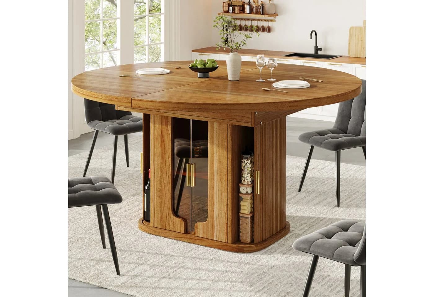 STILVORA Esstisch Ausziehbar Oval Braun Walnuss - Bild 2