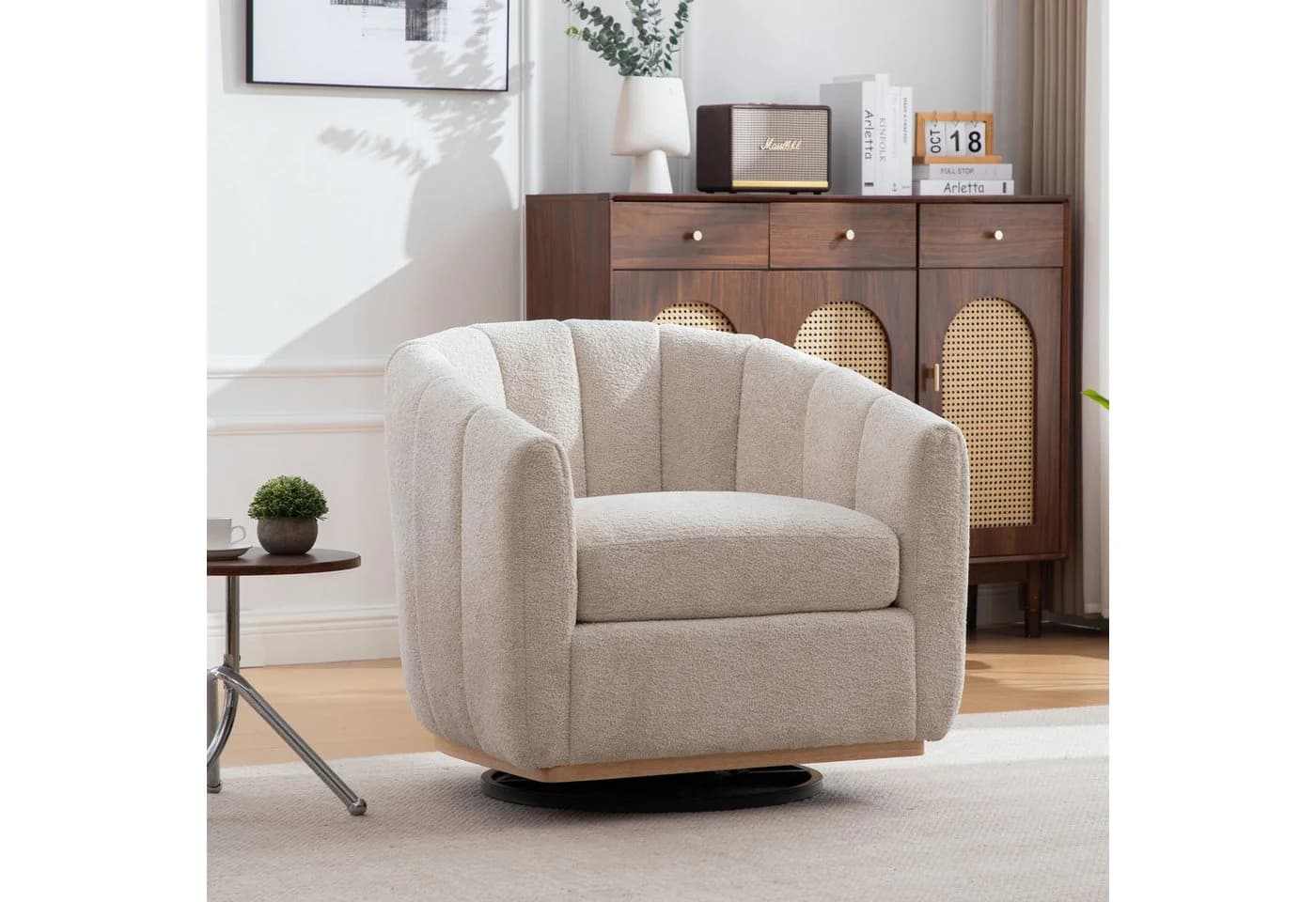 STILVORA Relaxsessel Beige Chenille 360° Drehfunktion Metallfuß - Bild 2