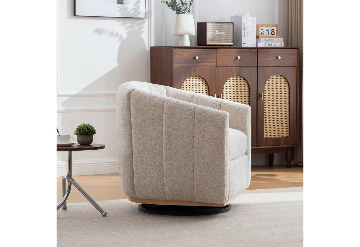 STILVORA Relaxsessel Beige Chenille 360° Drehfunktion Metallfuß - Bild 3