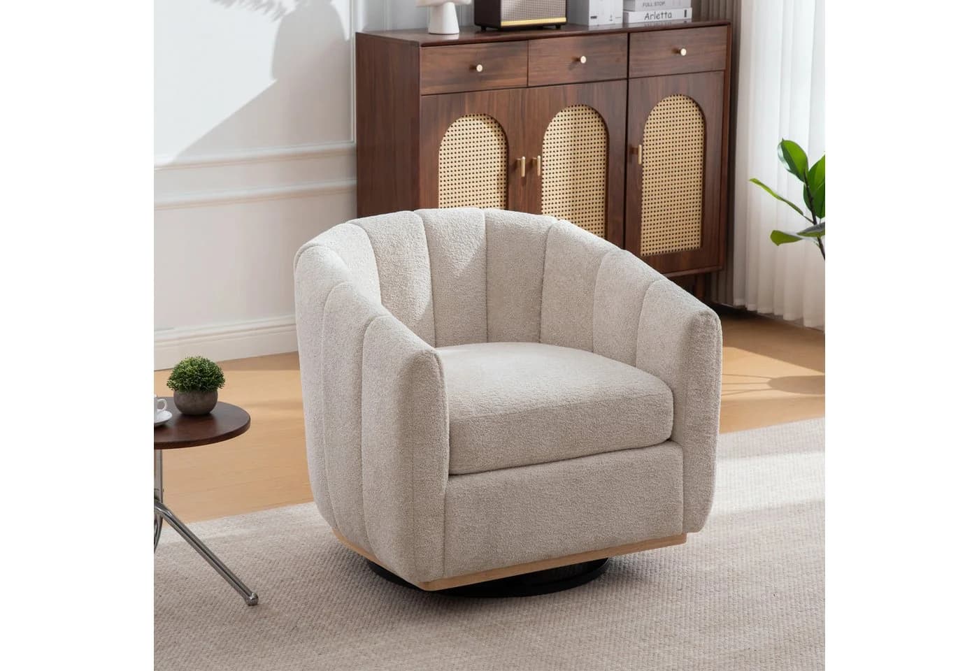 STILVORA Relaxsessel Beige Chenille 360° Drehfunktion Metallfuß - Bild 4