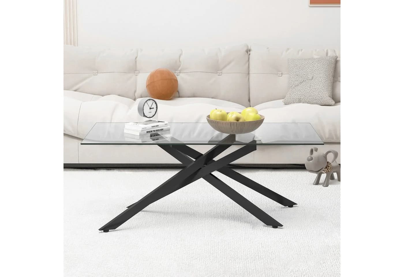 STILVORA Couchtisch Glas Metall Schwarz Rechteckig Modern