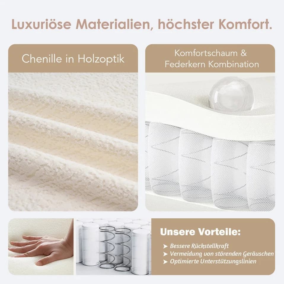 STILVORA Schlafsofa 2 Sitzer Chenille Weiß mit 3 Kissen - Bild 3