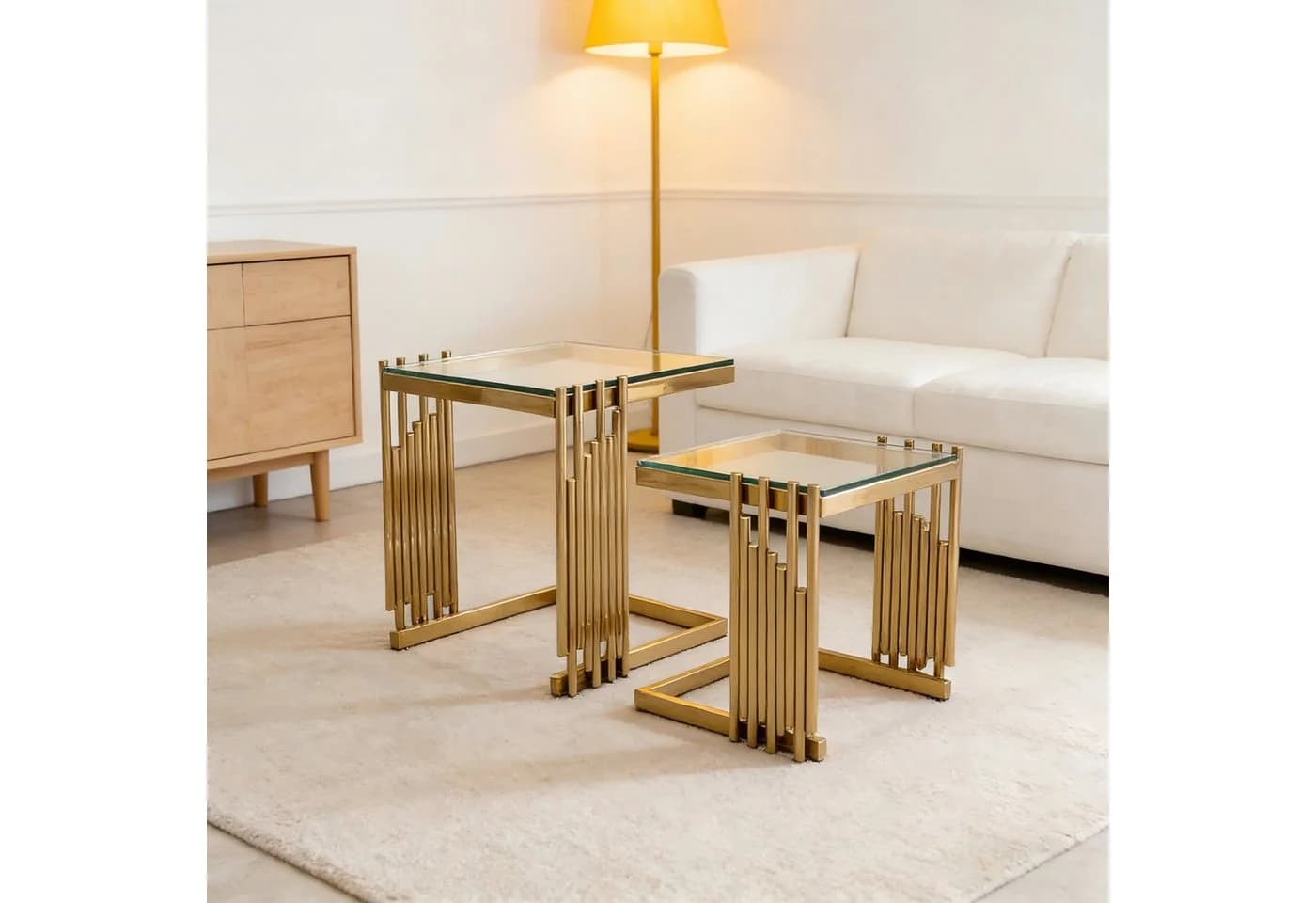 STILVORA 2er-Set Beistelltische Glas Gold Modern - Bild 2