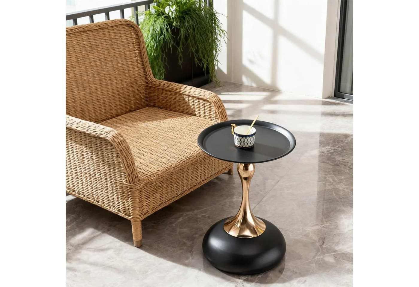 STILVORA Beistelltisch rund Schwarz/Gold Metall