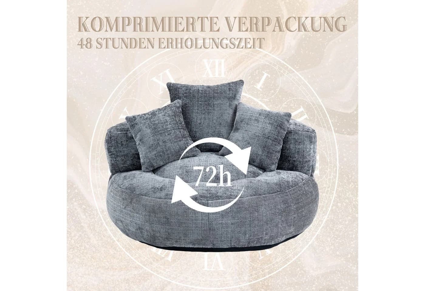 STILVORA Relaxsessel Chenille Grau Ergonomischer Sitzsack - Bild 5