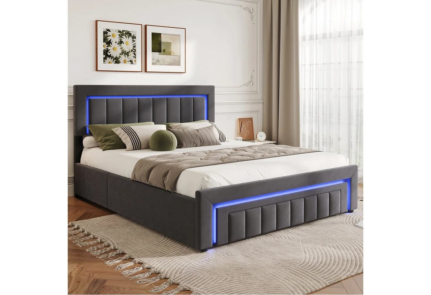 STILVORA Polsterbett 140x190 Samt Grau mit Bettkasten & LED - Bild 3