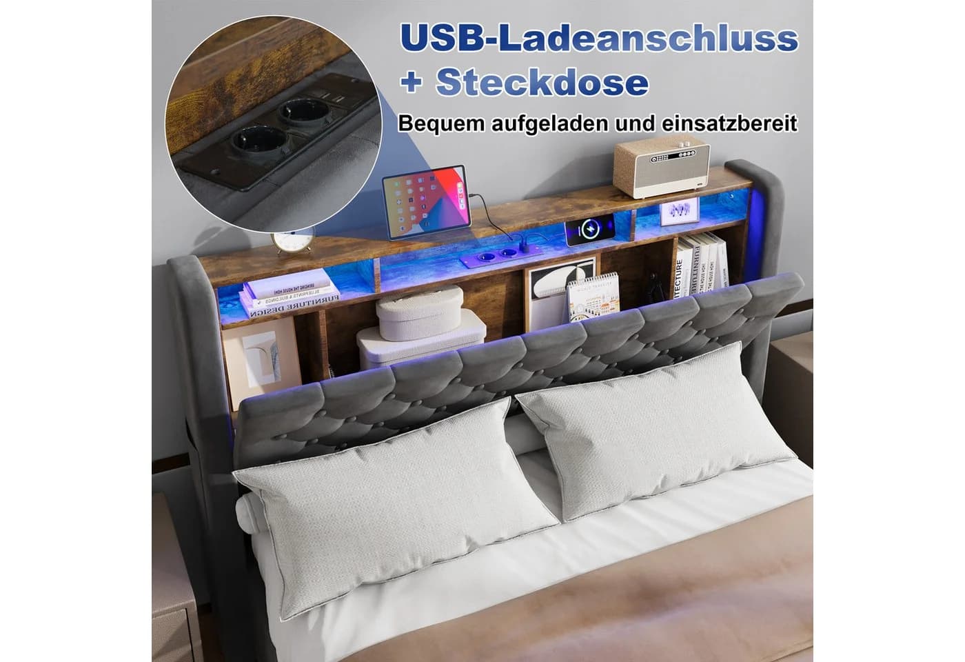 STILVORA Polsterbett 140x200 mit Matratze, Bettkasten & LED - Bild 4