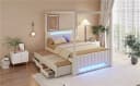 STILVORA Polsterbett 140x200 mit Ausziehbett, Schubladen & LED-Beleuchtung Beige Bild 4