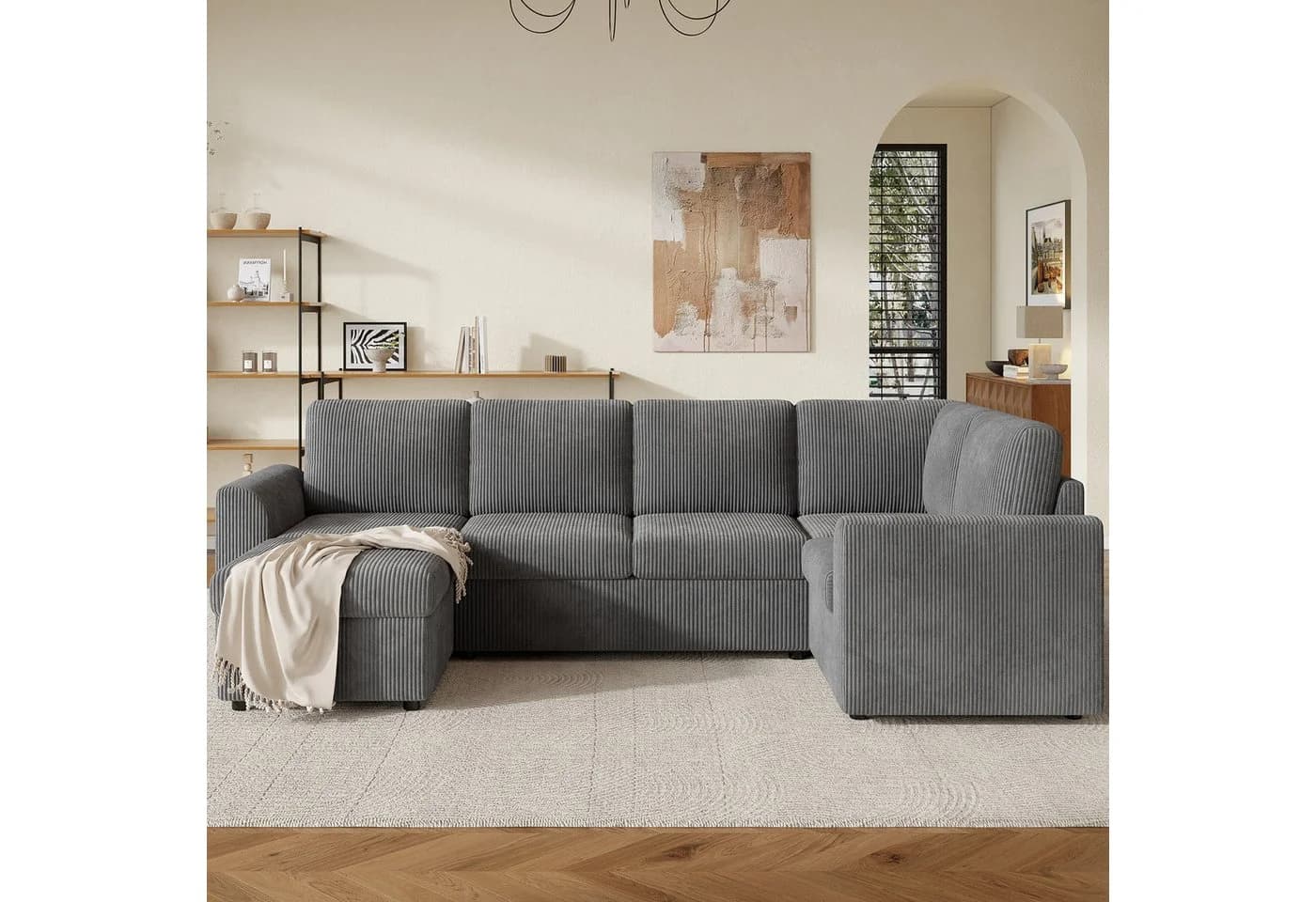 STILVORA Schlafsofa 4-Sitzer L-förmiges Ecksofa mit Fußhocker Grau - Bild 3