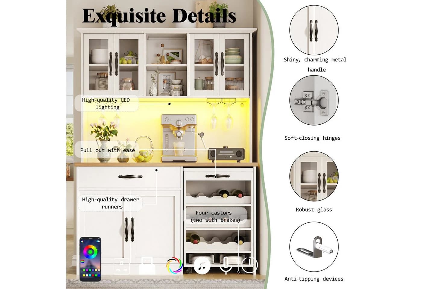 STILVORA Highboard 140cm Weiß mit LED, USB & Weinregal - Bild 4
