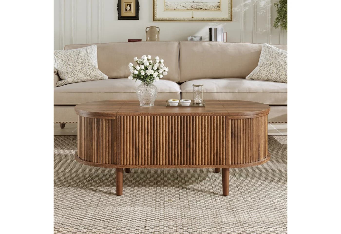 STILVORA Höhenverstellbarer Couchtisch Nussbaum Vintage Stauraum