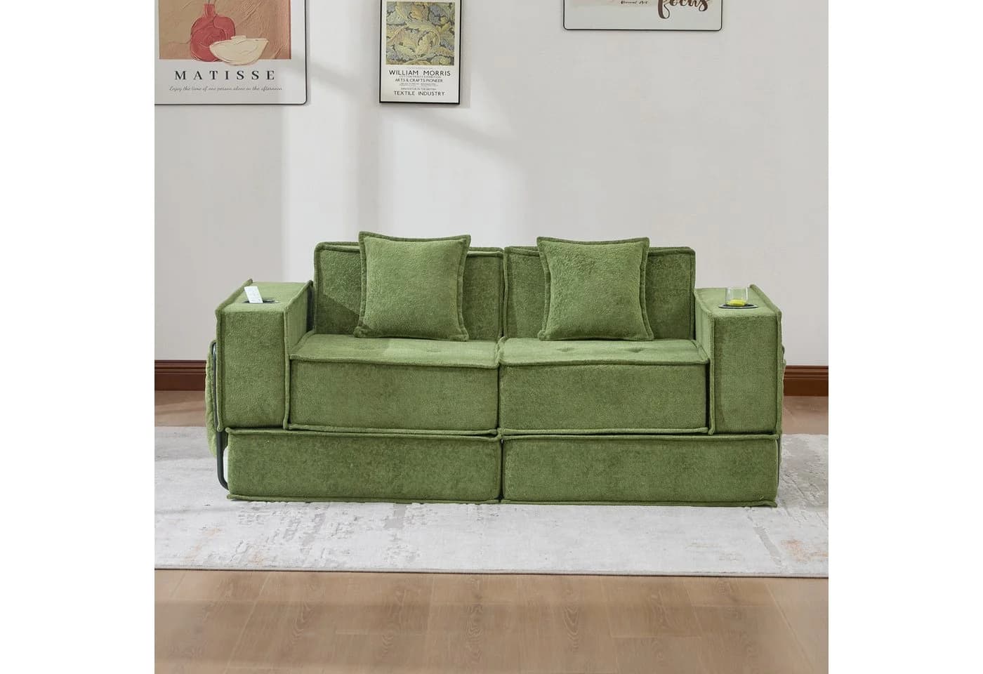 STILVORA Schlafsofa 2-Sitzer mit Stauraum und Hocker Grün