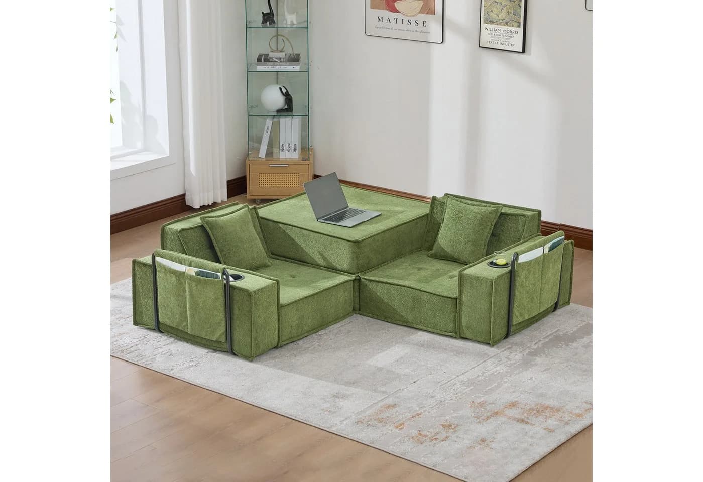 STILVORA Schlafsofa 2-Sitzer mit Stauraum und Hocker Grün - Bild 2