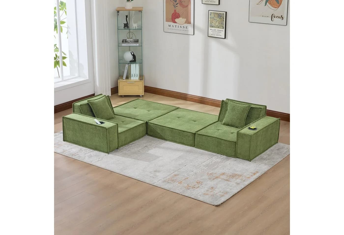 STILVORA Schlafsofa 2-Sitzer mit Stauraum und Hocker Grün - Bild 3