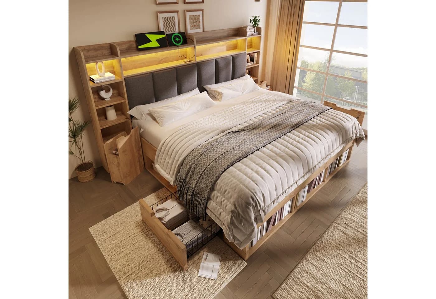 STILVORA Stauraumbett 180x200 mit LED, USB & Nachttischen - Bild 2