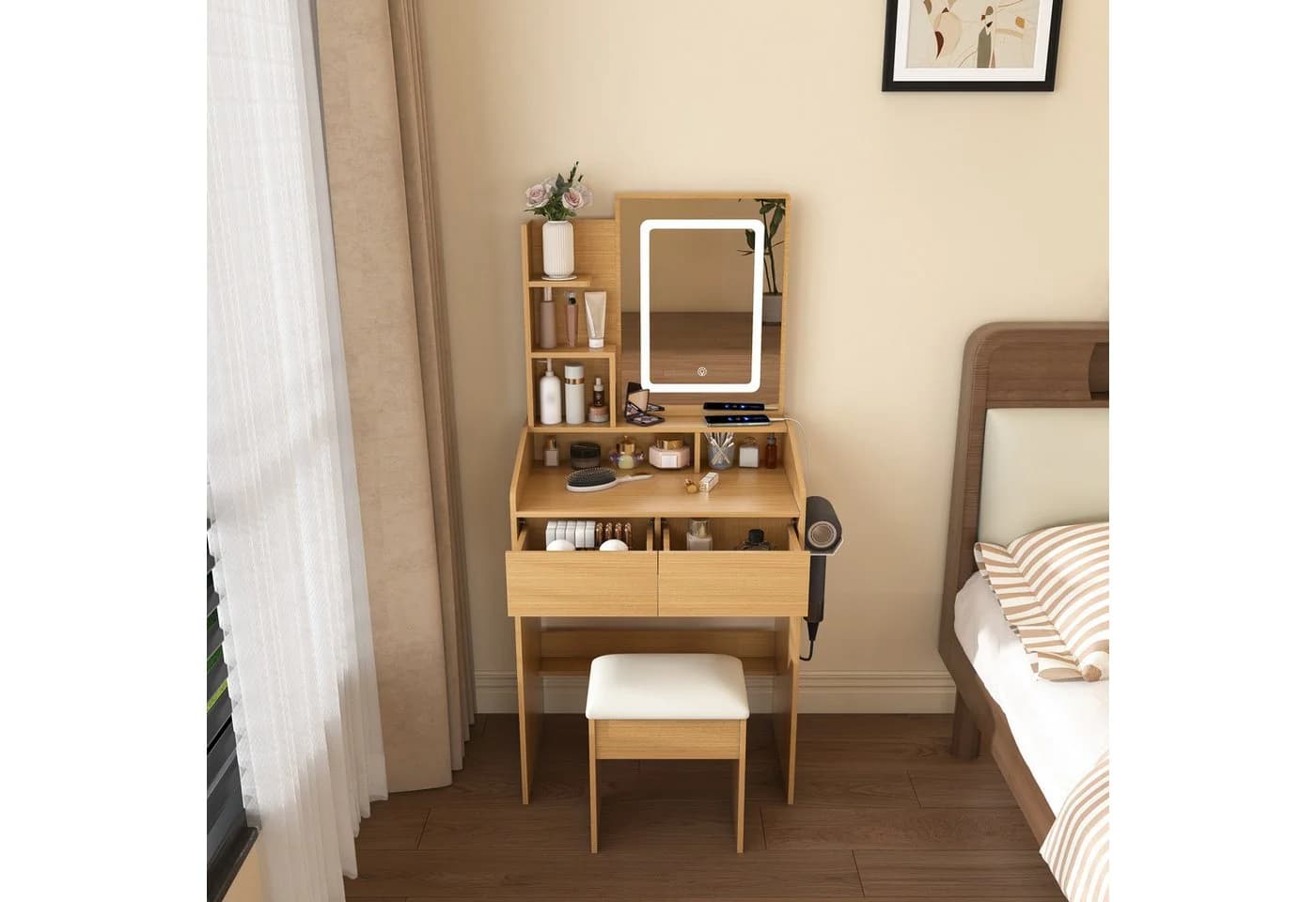 STILVORA Schminktisch mit LED-Spiegel, Hocker & Steckdose - Bild 2
