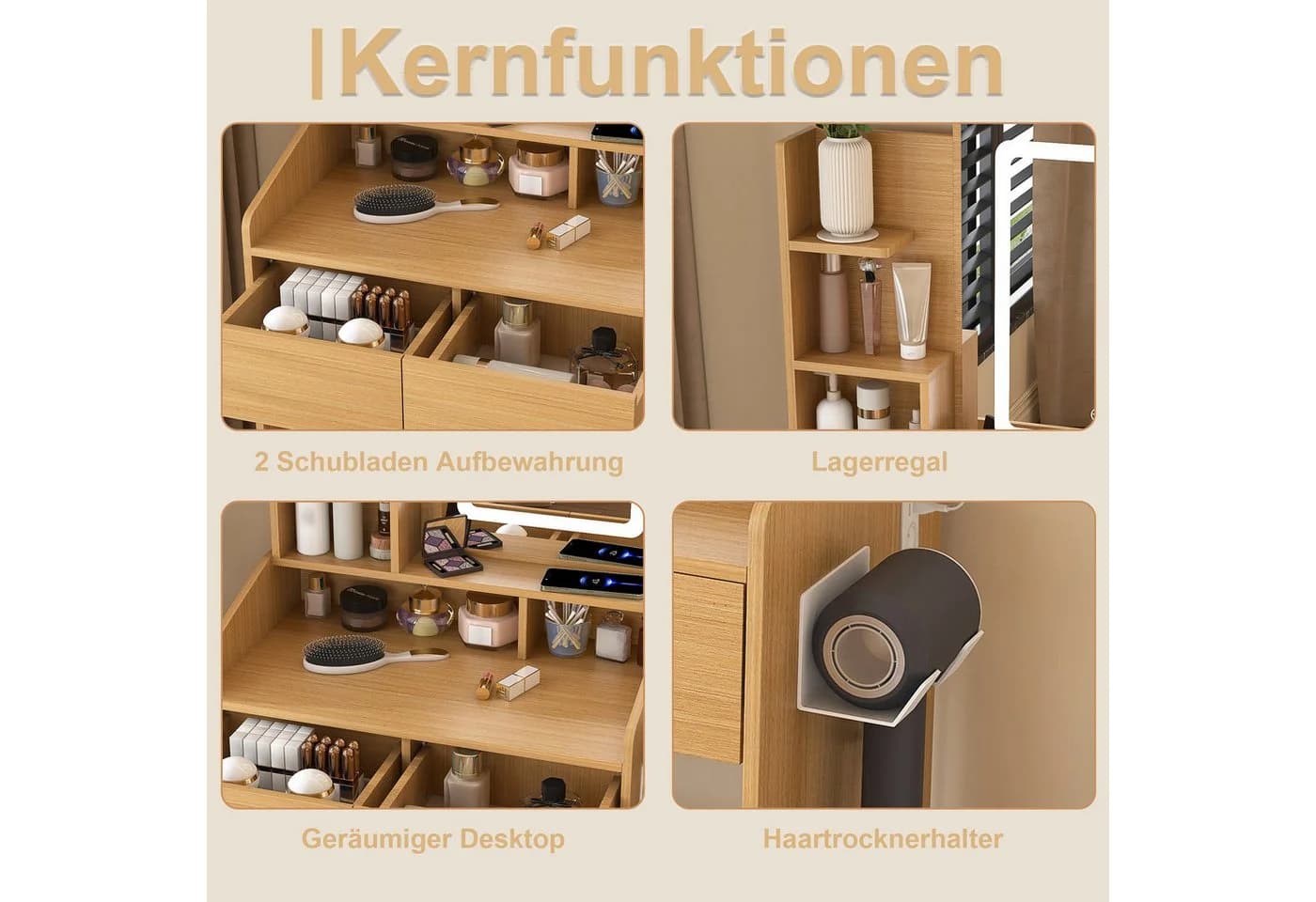 STILVORA Schminktisch mit LED-Spiegel, Hocker & Steckdose - Bild 5
