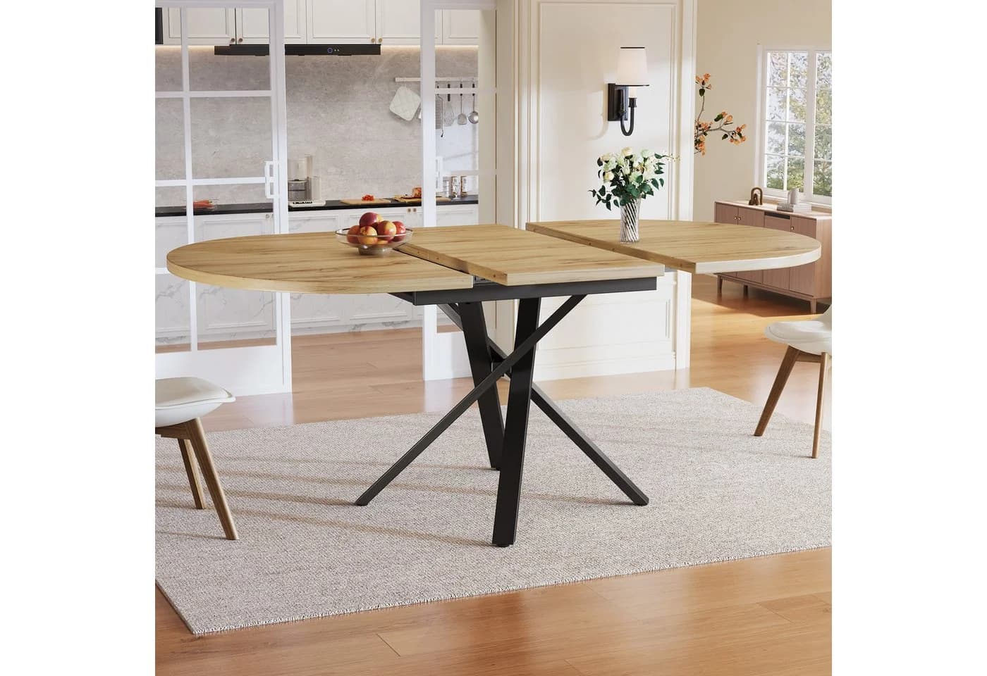STILVORA Ausziehbarer Esstisch Rund-Oval Holzoptik Industriestil - Bild 2