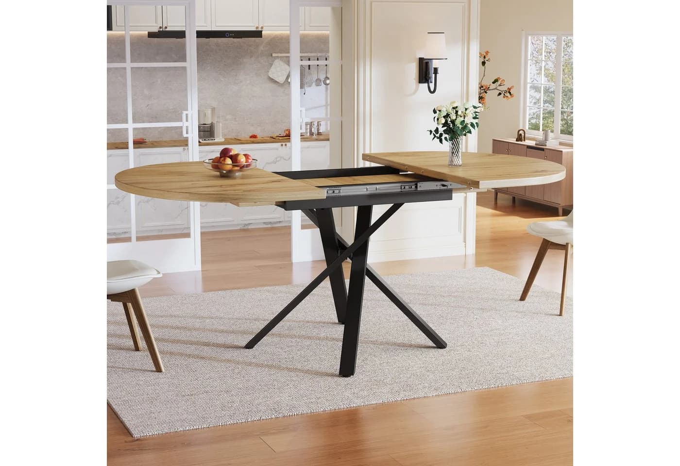 STILVORA Ausziehbarer Esstisch Rund-Oval Holzoptik Industriestil - Bild 3