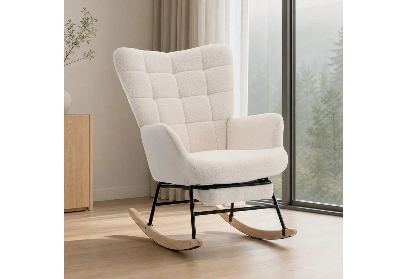 STILVORA Schaukelstuhl mit Fußstütze Beige Sherpa-Fleece