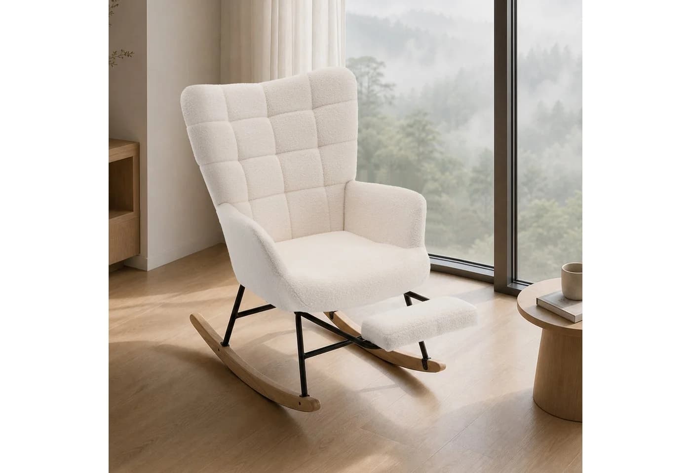 STILVORA Schaukelstuhl mit Fußstütze Beige Sherpa-Fleece - Bild 2