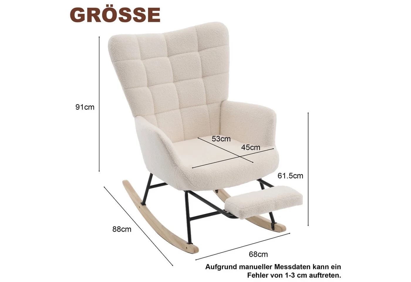 STILVORA Schaukelstuhl mit Fußstütze Beige Sherpa-Fleece - Bild 4