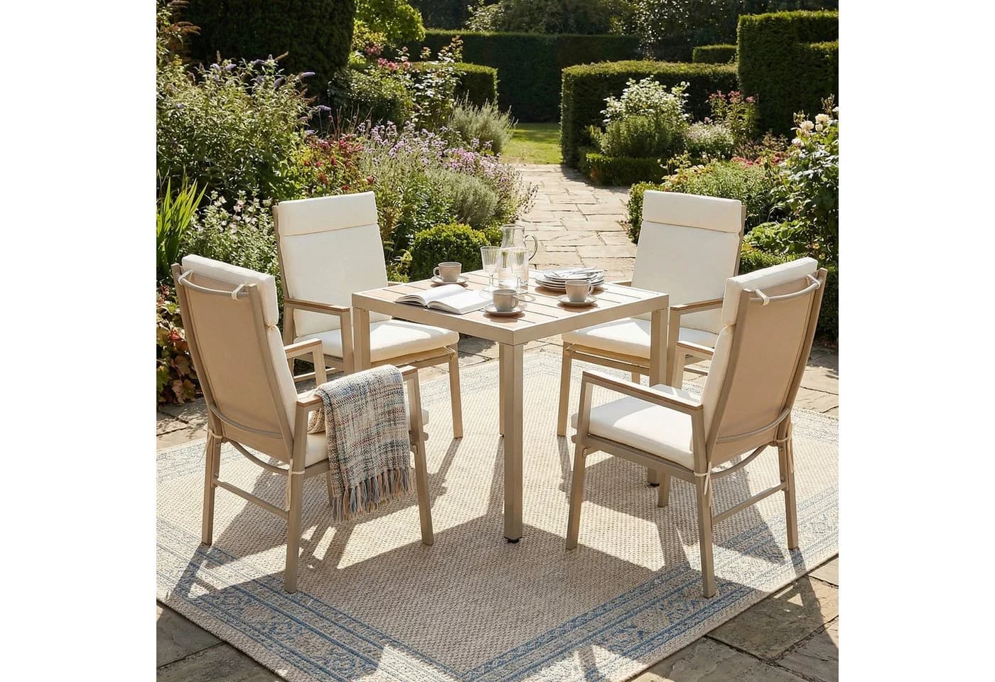 STILVORA Gartenlounge-Set 5-tlg. Beige Metall WPC - Bild 3