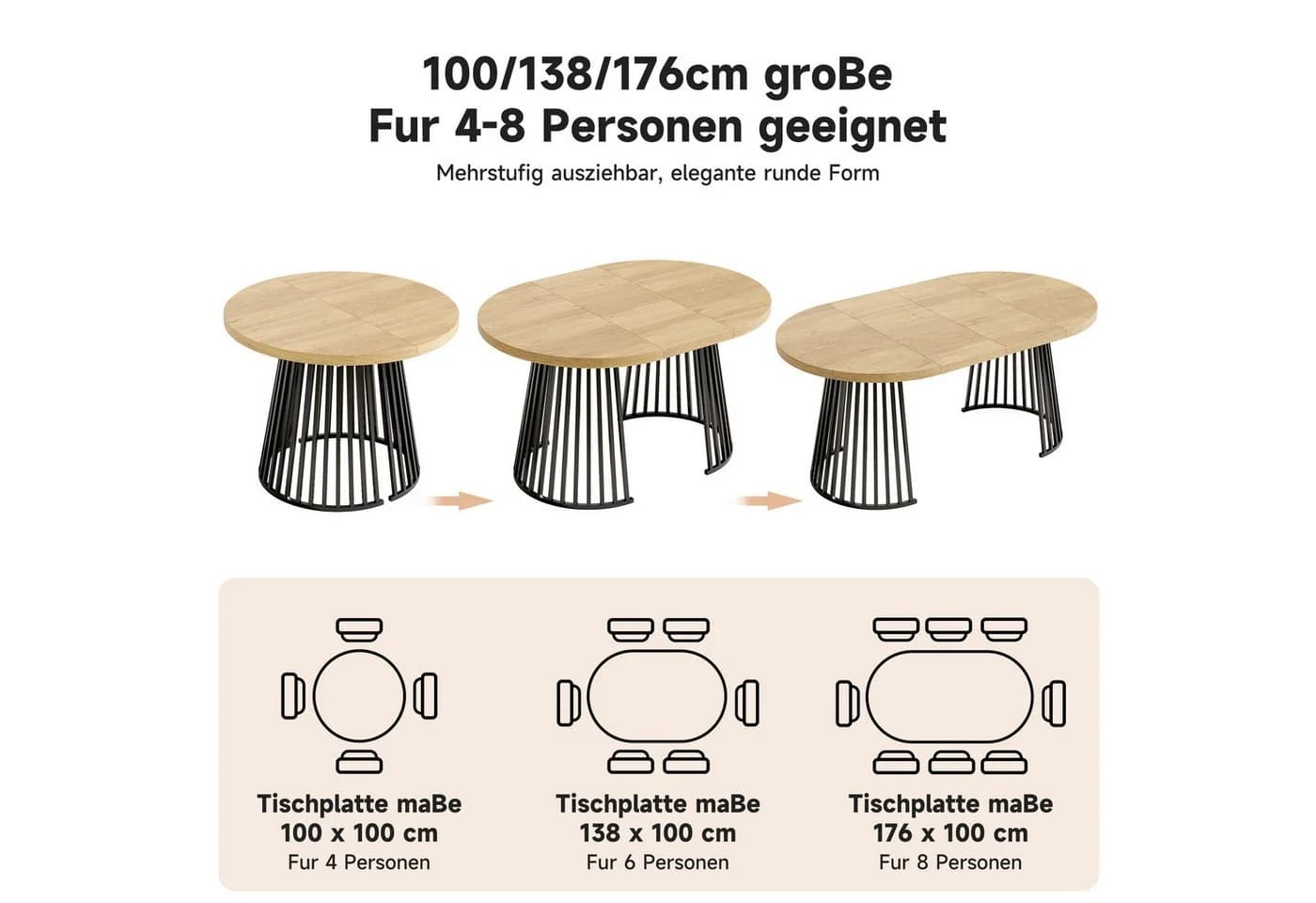 STILVORA Esstisch Ausziehbar für 4-8 Personen, Eichefarben/Schwarz - Bild 4