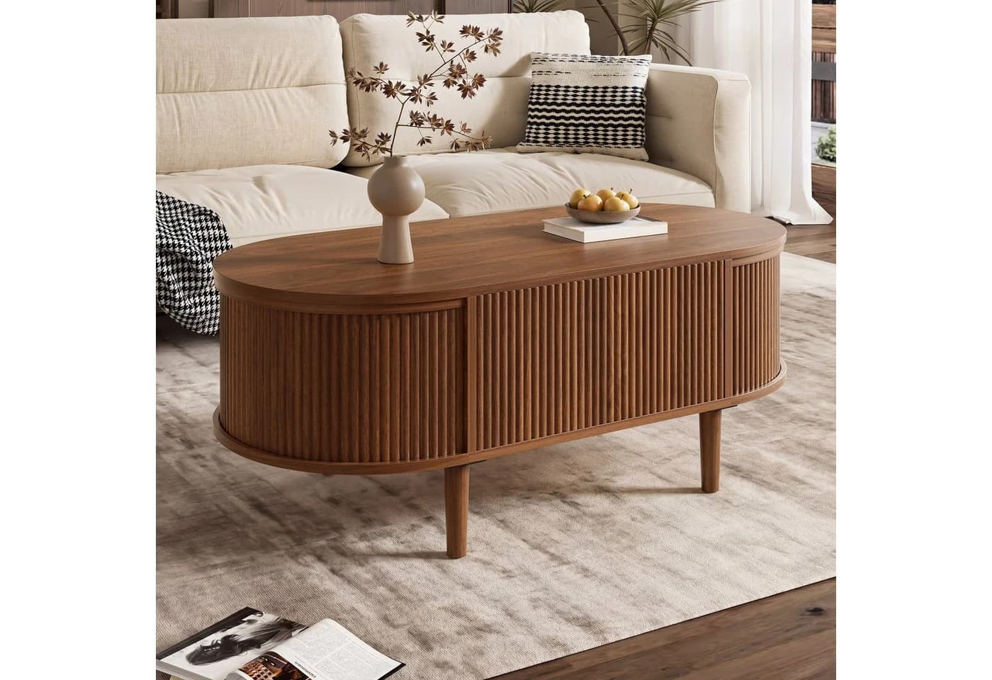 STILVORA Couchtisch höhenverstellbar Oval Nussbaum MDF Kiefer - Bild 3