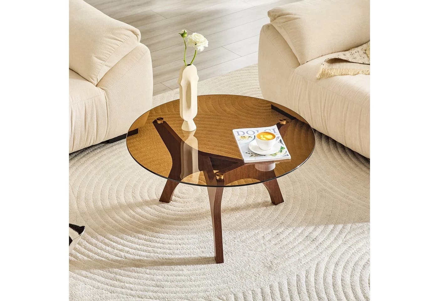STILVORA Runder Couchtisch Glasplatte Braun Schwarz - Bild 2