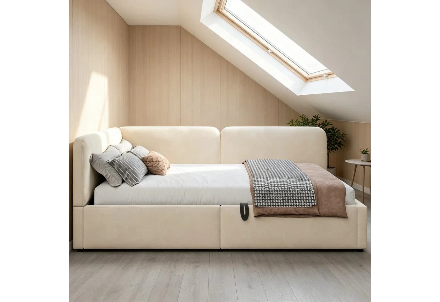 STILVORA Polsterbett 140x200 mit Stauraum und Samtbezug Beige - Bild 3