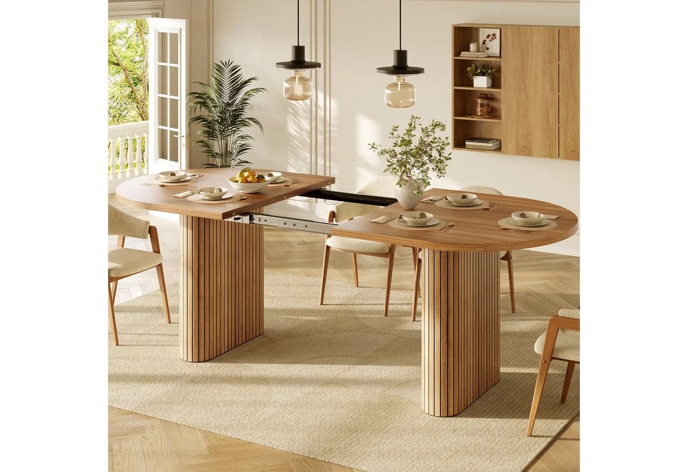 STILVORA Ausziehbarer Esstisch Oval Braun MDF Metall - Bild 2
