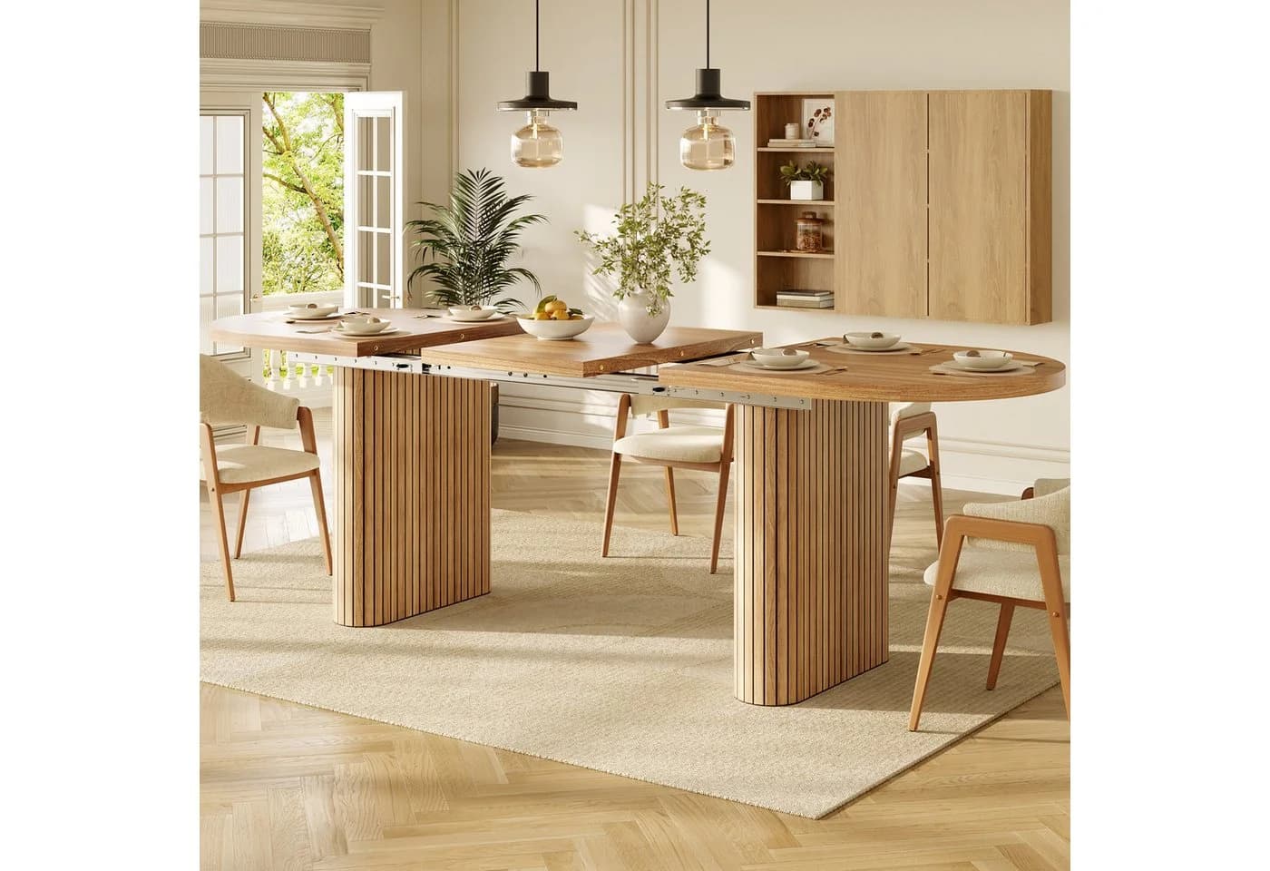 STILVORA Ausziehbarer Esstisch Oval Braun MDF Metall - Bild 3