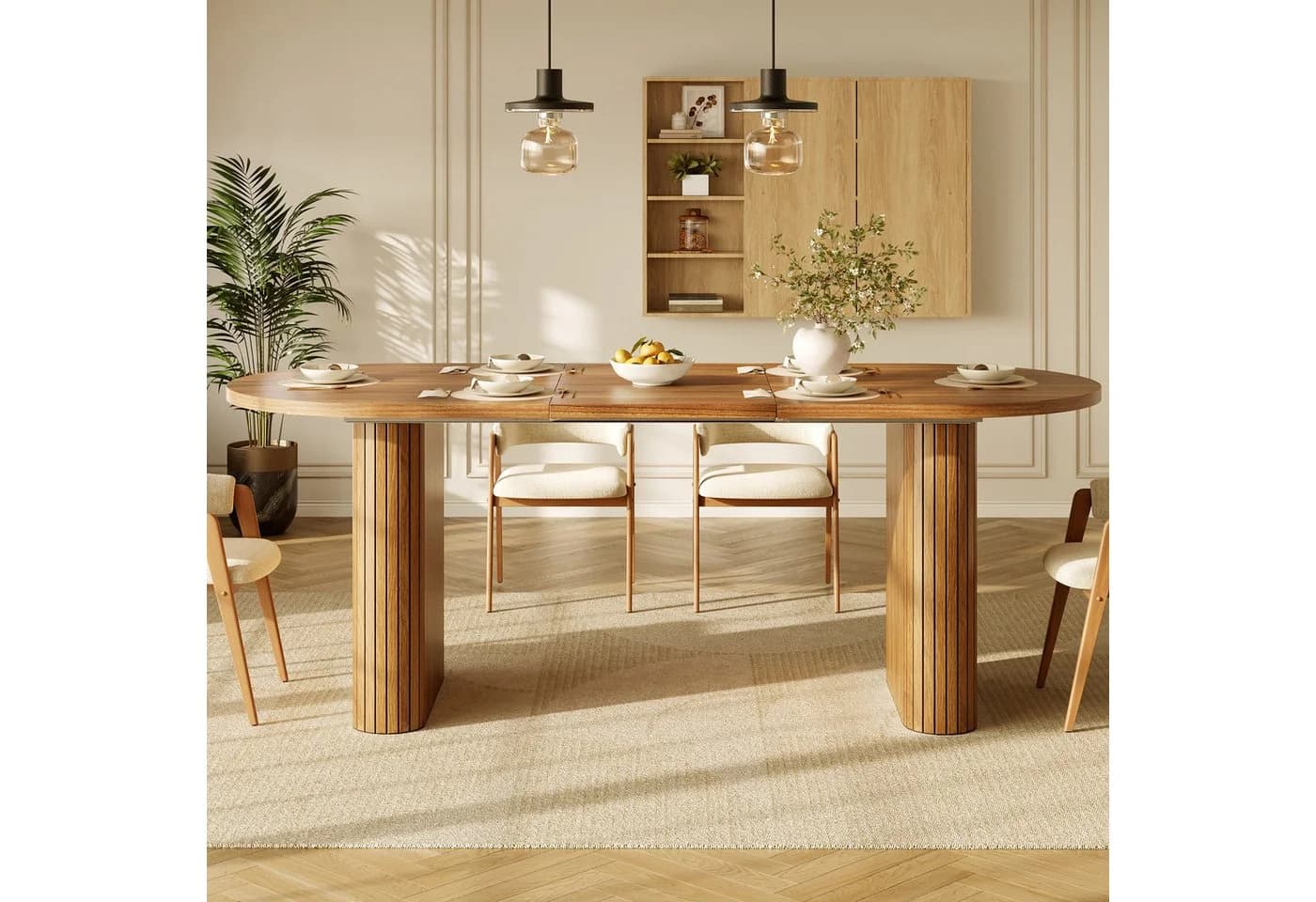 STILVORA Ausziehbarer Esstisch Oval Braun MDF Metall - Bild 5