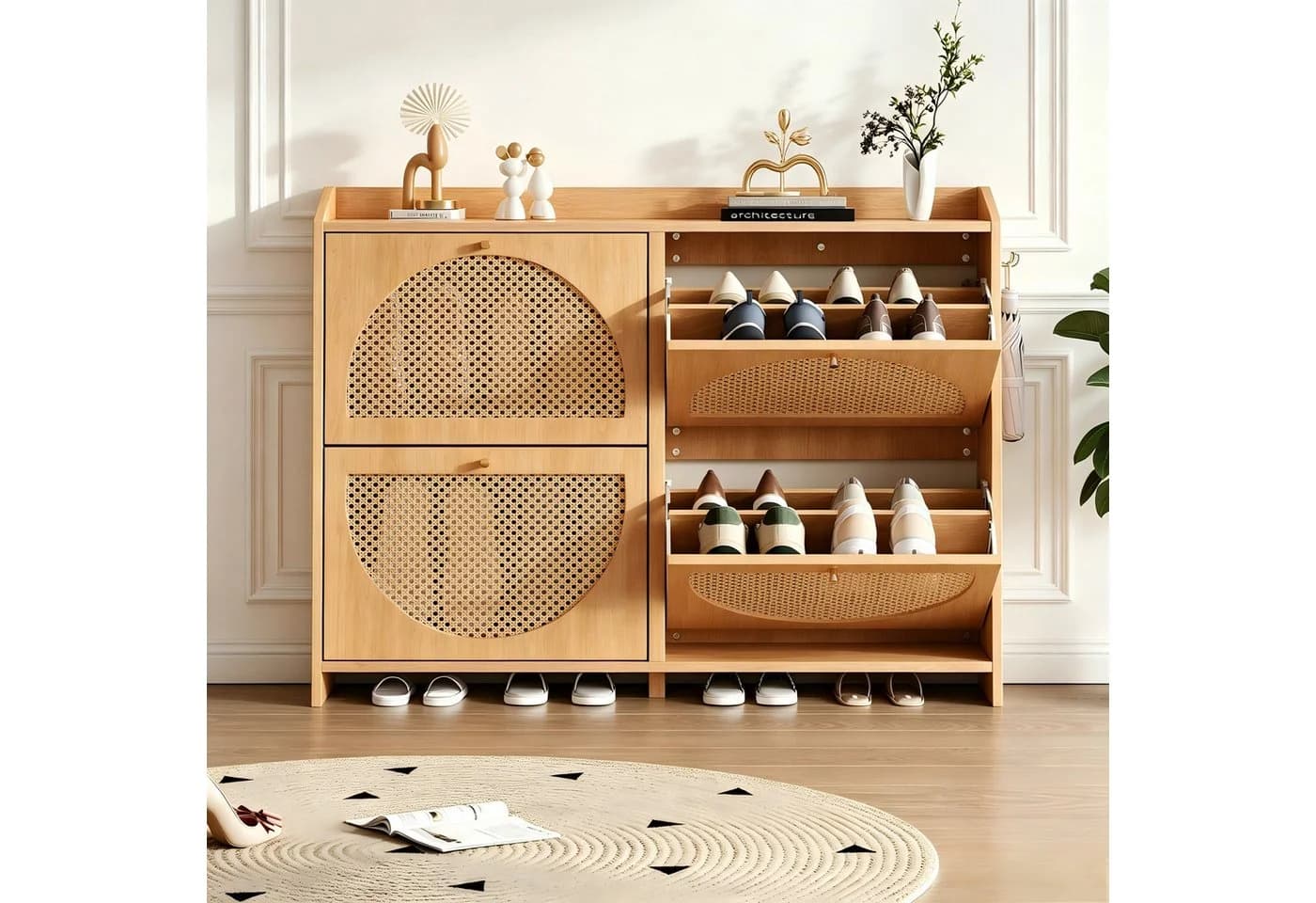 STILVORA Schuhschrank 8 Fächer Rattan Optik Naturholz - Bild 2
